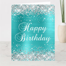 Silver Glitzer Blue Turquoise Big Happy Geburtstag Karte