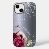 Silver Glitzer Blume burgundname Case-Mate iPhone Hülle (Rückseite)