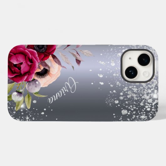 Silver Glitzer Blume burgundname Case-Mate iPhone Hülle (Rückseite (Horizontal))