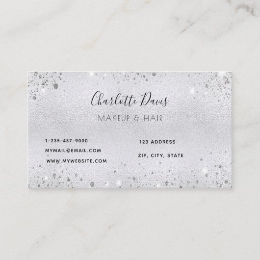 Silver Glitzer Blumenmaske Schönheit Visitenkarte (Rückseite)
