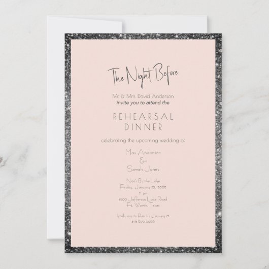 Silver Glitzer Blush dazzised the Night Before II Einladung (Vorderseite)