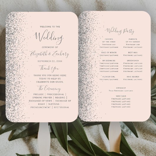 Silver Glitzer Blush Pink Hochzeitsprogramm Fächer