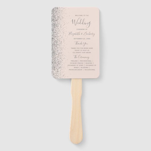 Silver Glitzer Blush Pink Hochzeitsprogramm Fächer (Vorderseite)