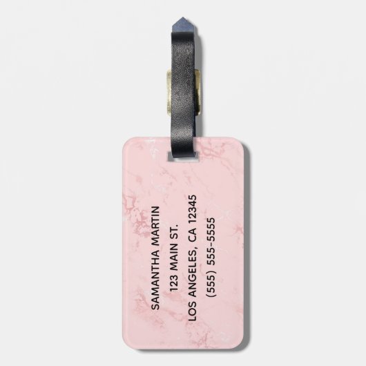 Silver Glitzer Blush Pink Marmor Gepäckanhänger (Rückseite vertikal)