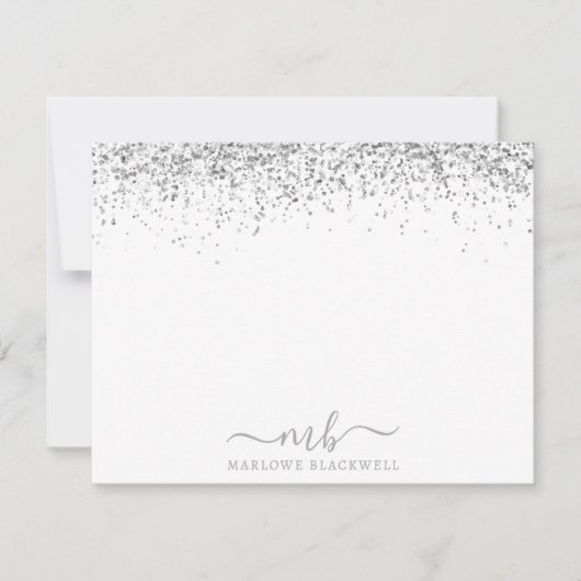 Silver Glitzer Blush Pink Mit Monogramm Note Card Mitteilungskarte (Vorderseite)