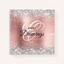 Silver Glitzer Blush Rose Foil Monogramm Zeichnend Notizblock