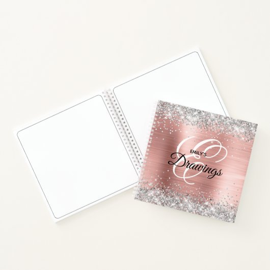 Silver Glitzer Blush Rose Foil Monogramm Zeichnend Notizblock (Innenseite)