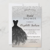 Silver Glitzer Bokeh, Black Dress Brautparty Einladung (Vorderseite)