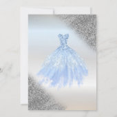 Silver Glitzer Bokeh, Blue Dress Silver Sweet 16 Einladung (Rückseite)