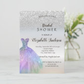 Silver Glitzer Bokeh, Chic Dress Brautparty Einladung (Stehend Vorderseite)