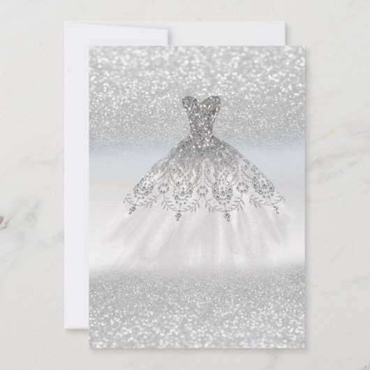 Silver Glitzer Bokeh Dress Brautparty Einladung (Rückseite)