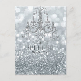 Silver Glitzer Bokeh Glam Chandelier Save the Date Ankündigungspostkarte