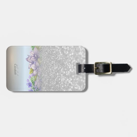 Silver Glitzer Bokeh Ombre, Aquarellfarben Blume Gepäckanhänger (Vorderseite horizontal)