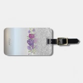 Silver Glitzer Bokeh Ombre, Blume - Personalisiert Gepäckanhänger (Vorderseite horizontal)