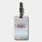 Silver Glitzer Bokeh Ombre, Blume - Personalisiert Gepäckanhänger (Vorderseite vertikal)