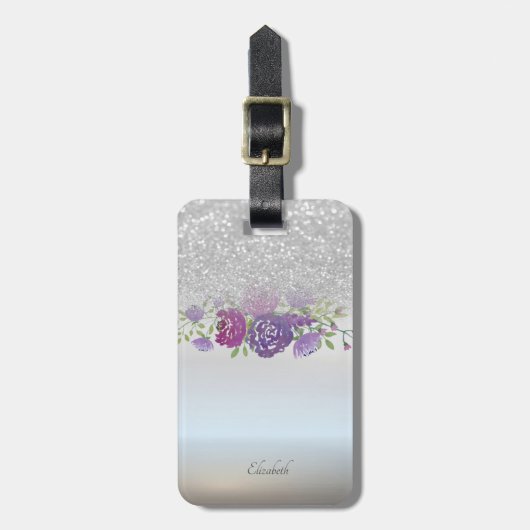 Silver Glitzer Bokeh Ombre, Blume - Personalisiert Gepäckanhänger (Vorderseite vertikal)
