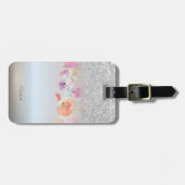 Silver Glitzer Bokeh Ombre, floral -Personalisiert Gepäckanhänger (Vorderseite horizontal)