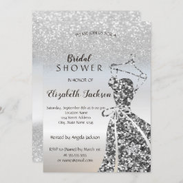 Silver Glitzer Bokeh, Sequins Dress Brautparty Einladung