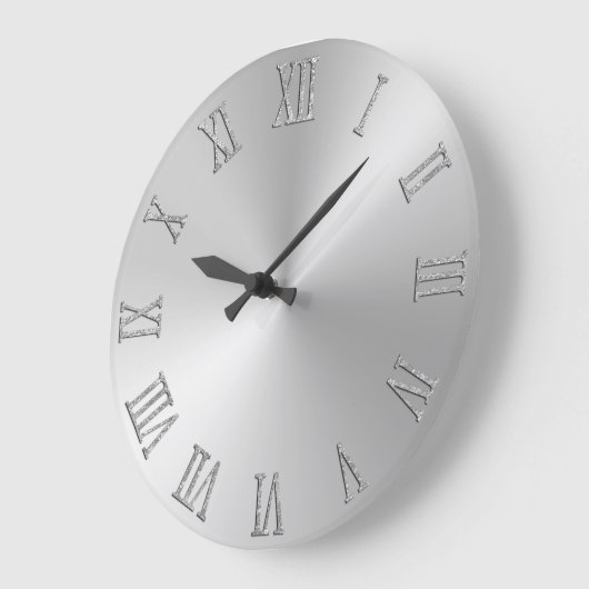 Silver Glitzer Bold Roman Numerals Radial Ombre Große Wanduhr (Winkel)