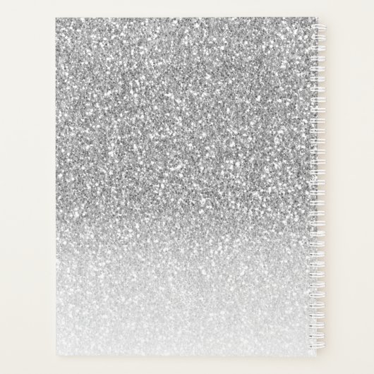Silver Glitzer Bold Typografy Monogram Annual Planer (Rückseite)