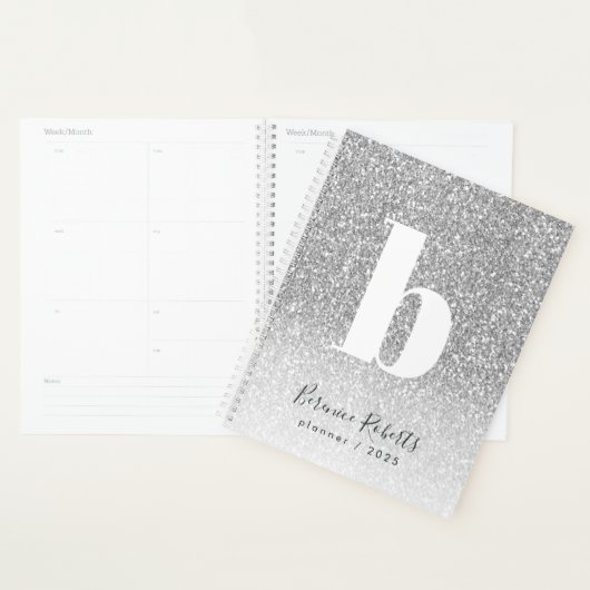 Silver Glitzer Bold Typografy Monogram Annual Planer (Anzeige)