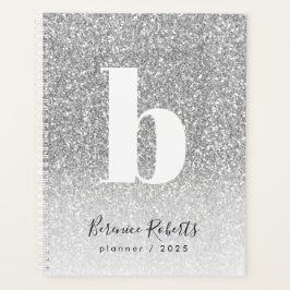 Silver Glitzer Bold Typografy Monogram Annual Planer