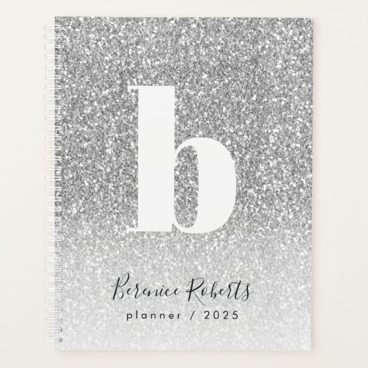 Silver Glitzer Bold Typografy Monogram Annual Planer (Vorderseite)