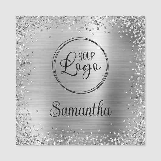 Silver Glitzer Border and Foil Logo Namensschild (Vorderseite)