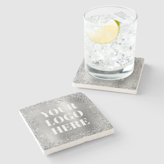 Silver Glitzer Border and Foil Logo Steinuntersetzer (Seitenansicht)