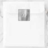 Silver Glitzer Border and Foil Monogram Quadratischer Aufkleber (Tasche)