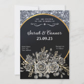Silver Glitzer Border Black Rose Einladung (Vorderseite)