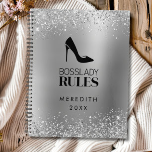 Silver Glitzer Boss Lady Stiletto Logo Planer