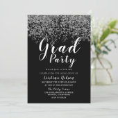 Silver Glitzer Boy Girl Abschluss Grad Party Einladung (Stehend Vorderseite)