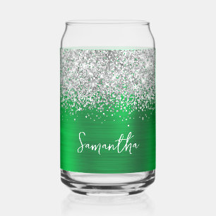 Silver Glitzer Bright Green Glam Name Dosenglas