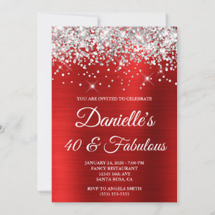 Silver Glitzer Bright Red Foil 40 und fabulous Einladung