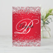 Silver Glitzer Bright Red Ombre 50. Geburtstag Einladung (Stehend Vorderseite)