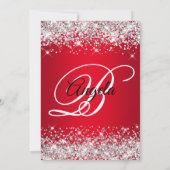 Silver Glitzer Bright Red Ombre Extravagant Monogr Einladung (Rückseite)