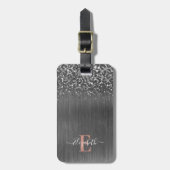 Silver Glitzer Brushed Metal Monogram Script Gepäckanhänger (Vorderseite vertikal)