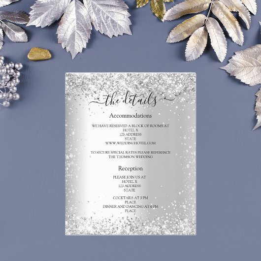 Silver Glitzer Budget Hochzeitsprogramm Details QR