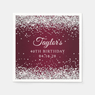 Silver Glitzer Burgundy Ombre 40. Geburtstag Serviette