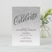 Silver Glitzer Celebrate Einladung (Stehend Vorderseite)