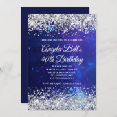 Silver Glitzer Celestial Aqua Blue 40. Geburtstag Einladung (Vorne/Hinten)