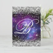 Silver Glitzer Celestial Lila 50. Geburtstag Einladung (Stehend Vorderseite)