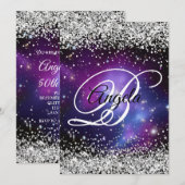 Silver Glitzer Celestial Lila 50. Geburtstag Einladung (Vorne/Hinten)