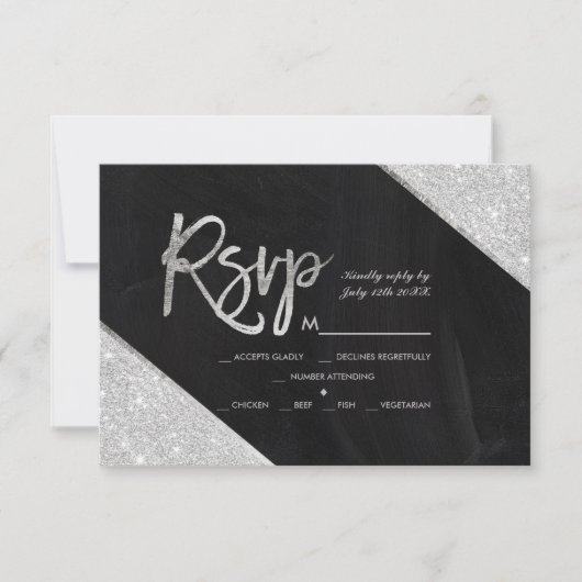 Silver Glitzer chalkboard Skript Hochzeit Rsvp Karte (Vorderseite)