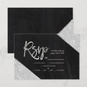 Silver Glitzer chalkboard Skript Hochzeit Rsvp Karte (Vorne/Hinten)