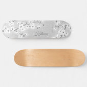 Silver Glitzer Cherry Blossom Monogram Girl Skateboard (Horizontal)