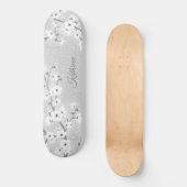 Silver Glitzer Cherry Blossom Monogram Girl Skateboard (Vorderseite)