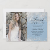Silver Glitzer Chic eisblaues Foto Sweet 16 Einladung (Vorderseite)