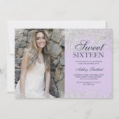Silver Glitzer Chic Lavendel Foto Sweet 16 Einladung (Vorderseite)